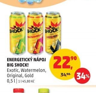 ENERGETICKÝ NÁPOJ BIG SHOCK! Exotic, Watermelon, Original, Gold 0,5 l