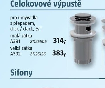 Celokovové výpusti malá zátka A391 - BAUHAUS akcniletaky.com