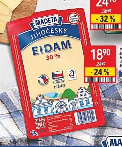 Madeta Jihočeský Eidam 30% plátky 100 g