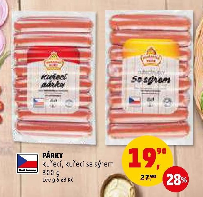 Párky kuřecí, kuřecí se sýrem