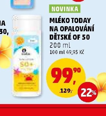 Mléko Today na opalování dětské OF 50 200 ml