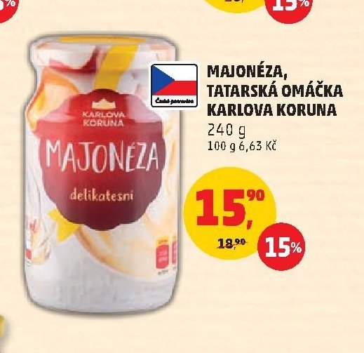 MAJONÉZA, TATARSKÁ OMÁČKA KARLOVA KORUNA 240 g