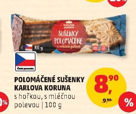 POLOMÁČENÉ SUŠENKY KARLOVA KORUNA s hořkou, s mléčnou polevou 100 g