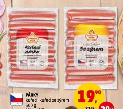 Párky kuřecí, kuřecí se sýrem