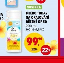 Mléko Today na opalování dětské OF 50