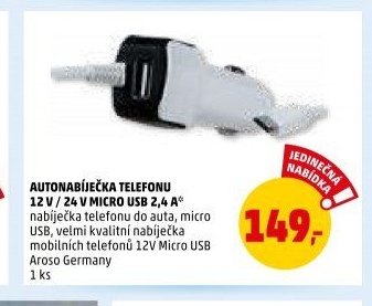 AUTONABÍJEČKA TELEFONU 12 V / 24 V MICRO USB 2,4 A