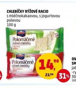 CHLEBÍČKY RÝŽOVÉ RACIO s mléčnokakaovou, s jogurtovou polevou 100 g