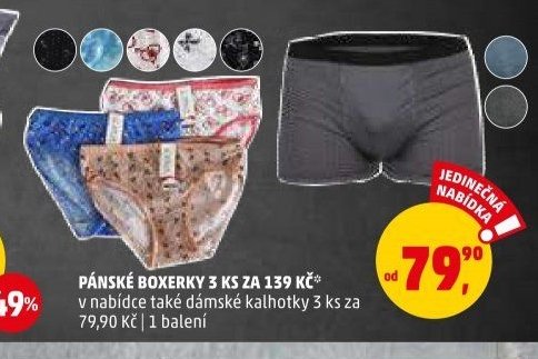 PÁNSKÉ BOXERKY 3 KS ZA 139 KČ v nabídce také dámské kalhotky 3 ks za 79,90 Kč