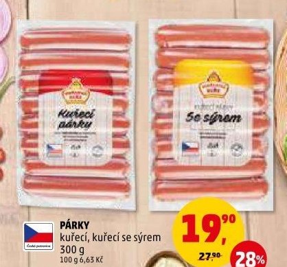 Párky kuřecí, kuřecí se sýrem
