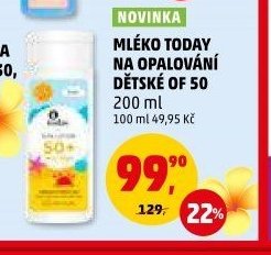 Mléko Today na opalování dětské OF 50