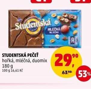 Studentská pečeť hořká, mléčná, duomix 180 g