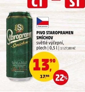 PIVO STAROPRAMEN SMÍCHOV světlé výčepní plech 0,5 l