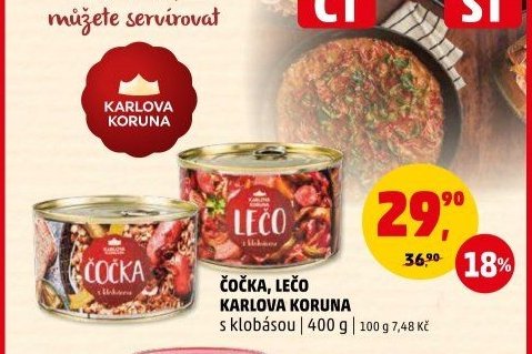 Čočka, lečo Karlova Koruna