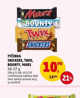 Tyčinka Snickers, Twix, Bounty, Mars