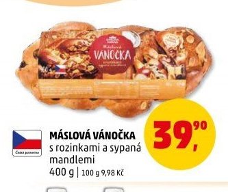 Máslová vánočka s rozinkami a sypaná mandlemi