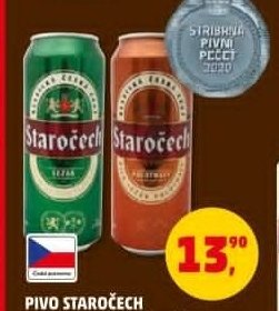 Pivo Staročech světlý, polotmavý ležák, plech 0,5 l