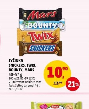 Tyčinka Snickers, Twix, Bounty, Mars