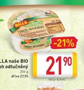 BILLA naše BIO Tvaroh odtučněný