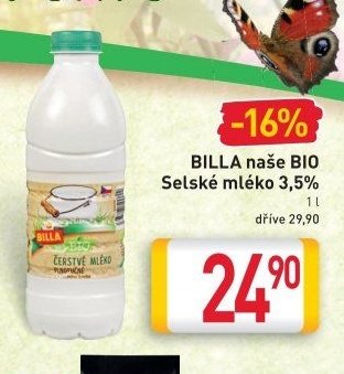 BILLA naše BIO Selské mléko 3,5%
