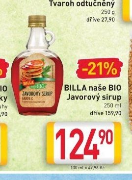BILLA naše BIO Javorový sirup