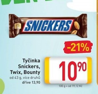 Tyčinka Snickers, Twix, Bounty