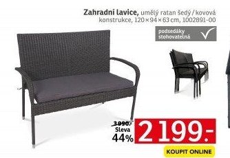 Zahradní Lavice, umělý ratan šedý / kovová konstrukce, 120 × 94 × 63 cm - ASKO akcniletaky.com