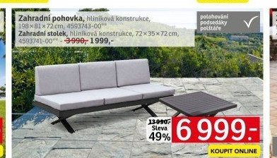 Zahradní pohovka, hliníková konstrukce, 198 × 81 × 72 cm, Zahradní stolek, hliníková konstrukce, 72 × 35 × 72 cm - ASKO akcniletaky.com