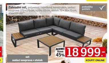 Zahradní set, polywood / hliníková konstrukce, sedací souprava 175 × 175 cm, výška 63 cm, stolek 73 × 39 × 73 cm - ASKO akcniletaky.com