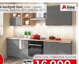 Plánovaná kuchyně Xavi, šedá - vysoký lesk, šířka 285 cm - ASKO akcniletaky.com