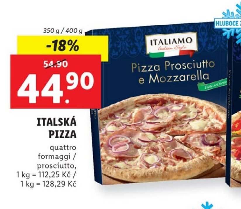 Italská pizza, quattro formaggi / prosciutto