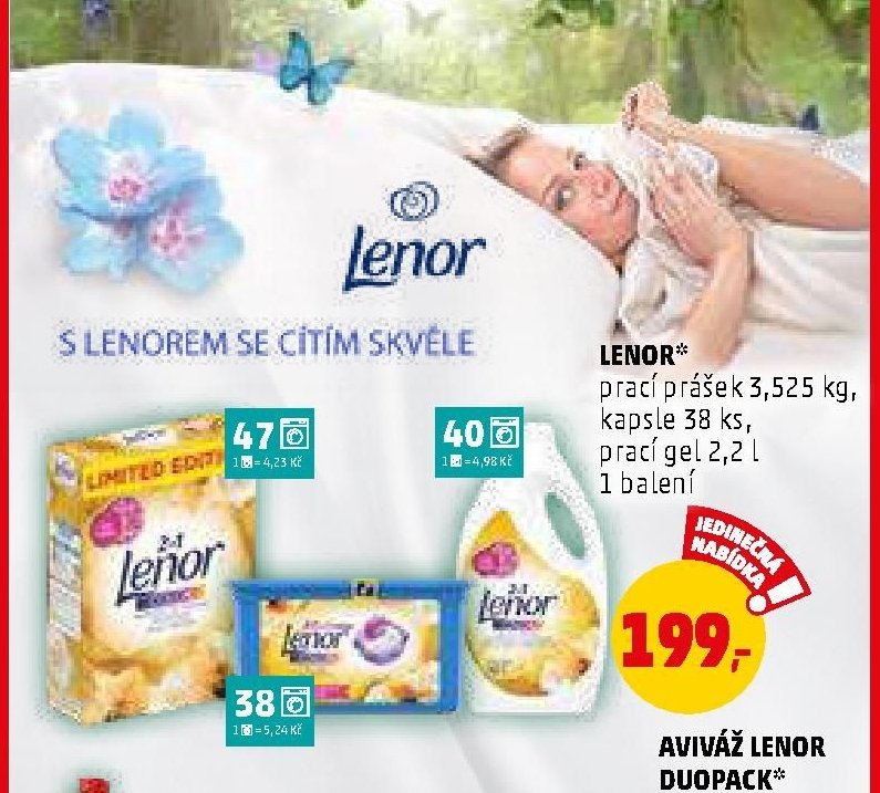 LENOR prací prášek 3,525 kg, kapsle 38 ks, prací gel 2,2 l