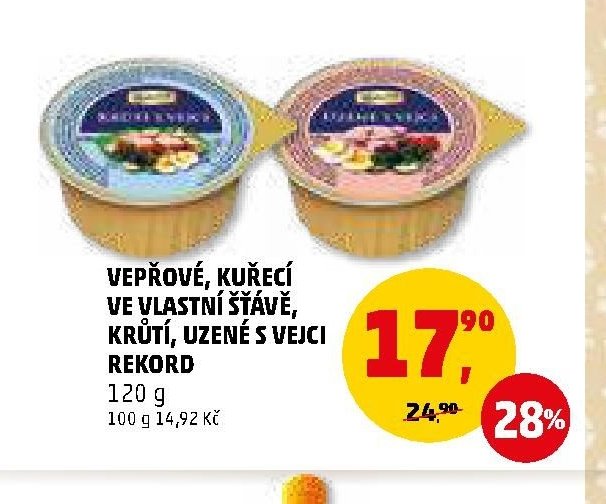 Vepřové, kuřecí ve vlastní šťávě, krůtí, uzené s vejci Rekord
