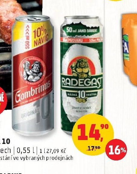 Pivo Gambrinus Originál 10, Radegast Rázná 10