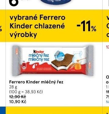 Ferrero Kinder mléčný řez