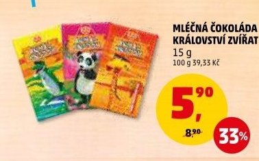 Mléčná čokoláda Království zvířat
