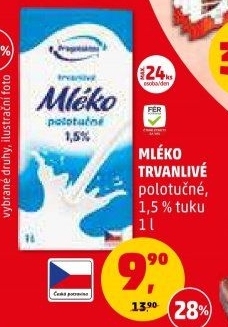 Mléko trvanlivé - 1,5% polotučné