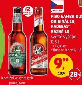 Pivo světlé výčepní Originál 10° Gambrinus