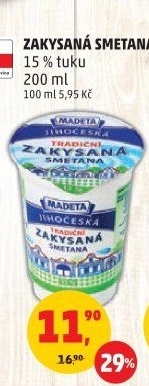 Smetana zakysaná Jihočeská Madeta 15%