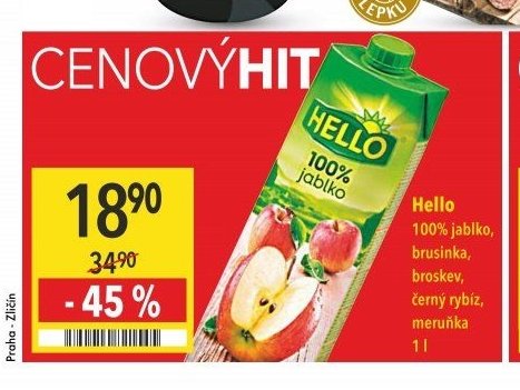 Hello 100% jablko, brusinka, broskev, černý rybíz, meruňka