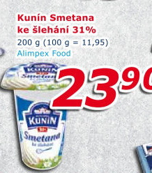 Smetana ke šlehání Kunín 31%