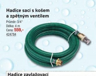 Hadice sací s košem a zpětným ventilem