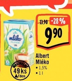 Mléko trvanlivé Albert - 1,5% polotučné