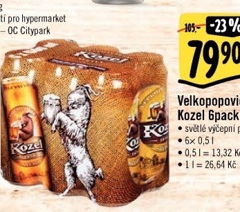 Pivo světlé výčepní 10°Velkopopovický Kozel