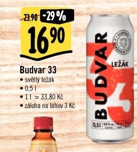 Pivo světlý ležák 33 Budweiser Budvar