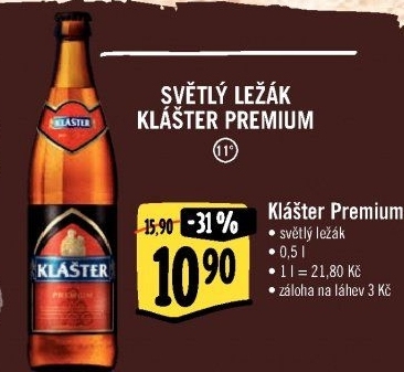 Pivo světlý ležák Premium Klášter