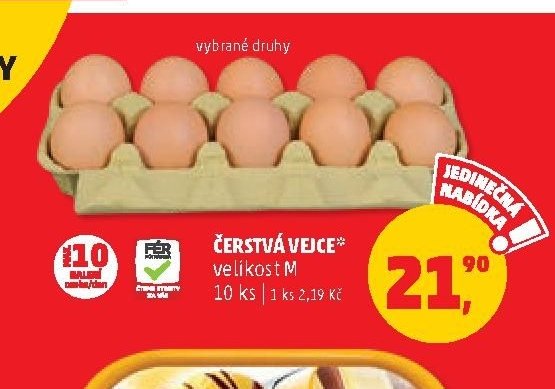Čerstvá vejce, velikost M, 10 ks