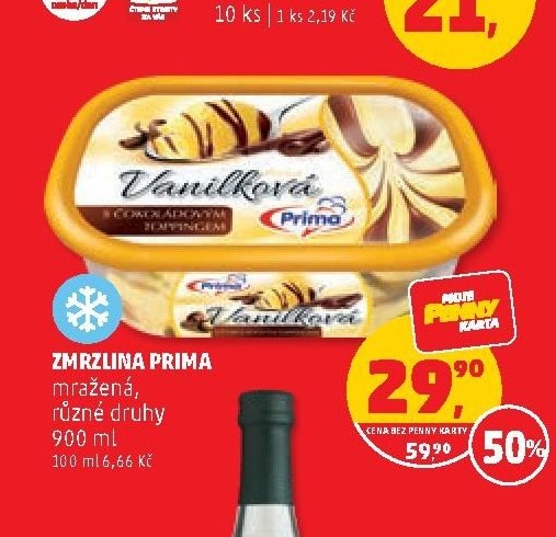 Zmrzlina Prima mražená, různé druhy, 900 ml