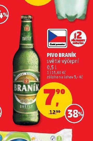 Pivo Braník světlé výčepní, 0,5 l