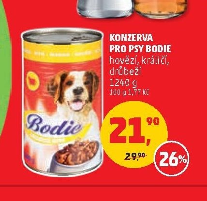 Konzerva pro psy Bodie hovězí, králičí, drůbeží, 1240 g