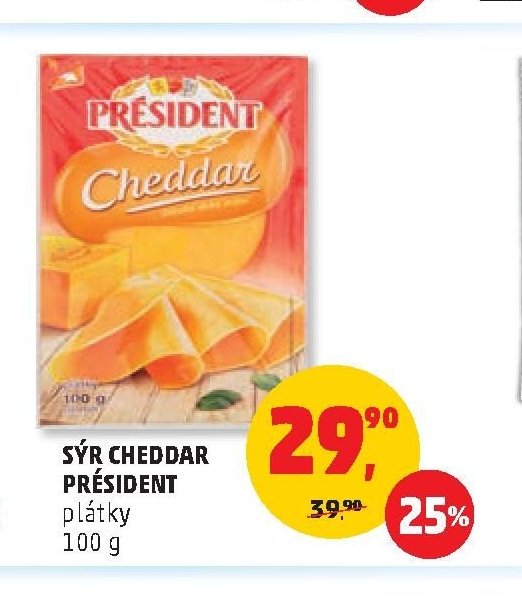 Sýr Cheddar Président plátky 100 g